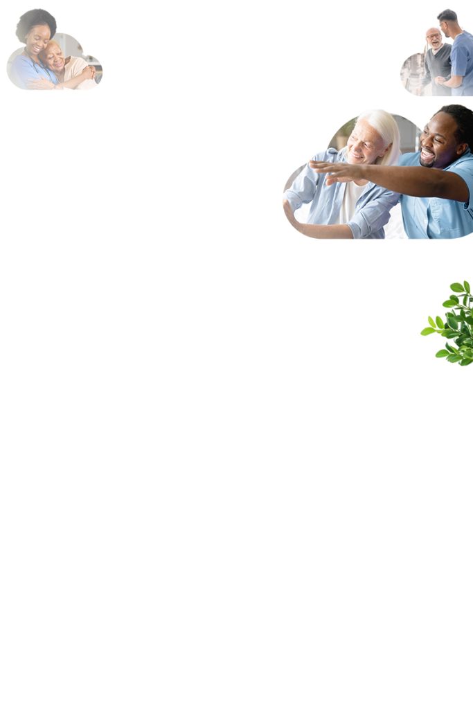 Compassionate in-home caregivers assisting elderly patients with daily living activities